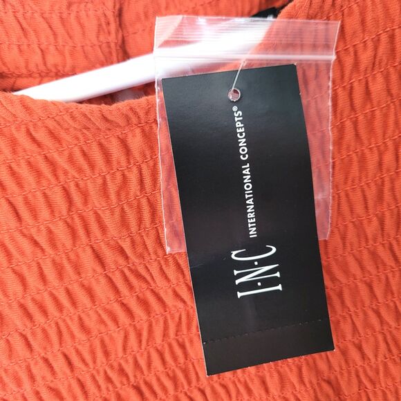 NWT INC International Concepts XL Orange Smocked High Neck Tank Top Summer Fig - Picture 2 of 7